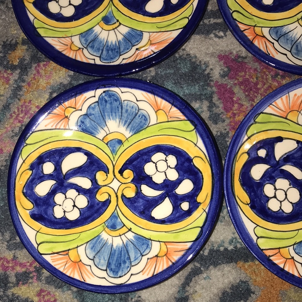 New Talavera Floral Dessert Plates- set of 4 - Picture 3 of 9